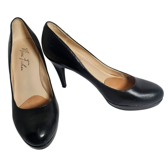 Marc Fisher Women’s Black Leather Heels 8.5M | Quiet Luxury | Coquette | Minimal - Picture 2 of 15